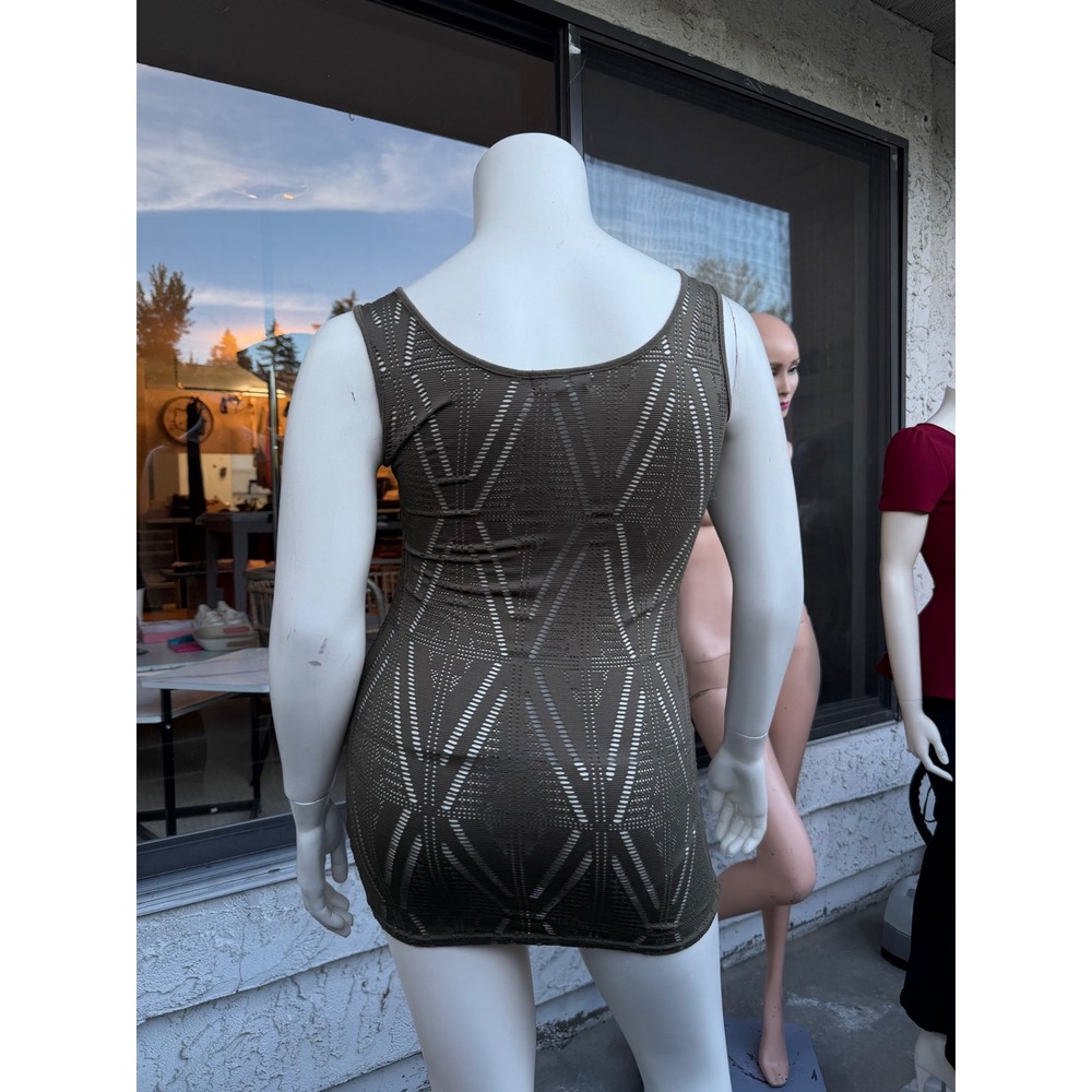 TEMT Mesh Y2K Tank Top Or Dress Army Green Open Knit Boho Goth Grunge Large - Picture 4 of 14
